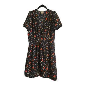 Hi There from Karen Walker Dress Size 10 Floral Black Faux Wrap Short Sleeve